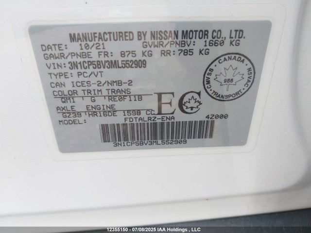 3N1CP5BV3ML552909 Nissan 2021