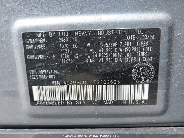 4S4BRGDC4E3303635 Subaru 2.5na c0