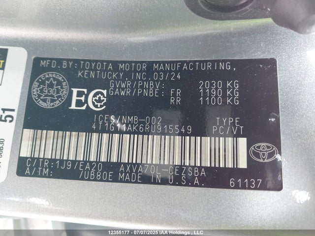 4T1G11AK6RU915549 Toyota a25a-fks