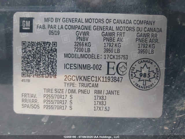 Продажа на аукционе авто 2019 Chevrolet Silverado Ld K1500 Base/ls, vin: 2GCVKNEC1K1193847, номер лота: 12355190