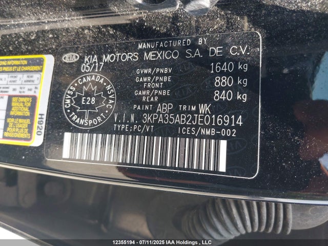 3KPA35AB2JE016914 KIA gdi gamma