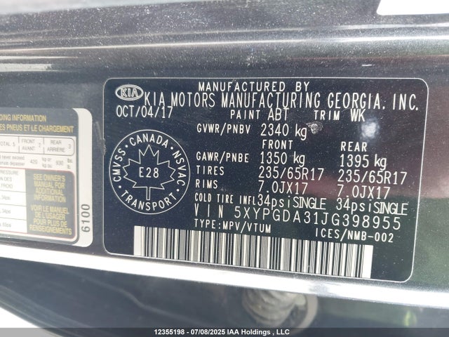 5XYPGDA31JG398955 KIA gdi theta-ii