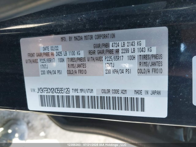 JM3KFBCM2N0585129 Mazda py cylinder deactiviation