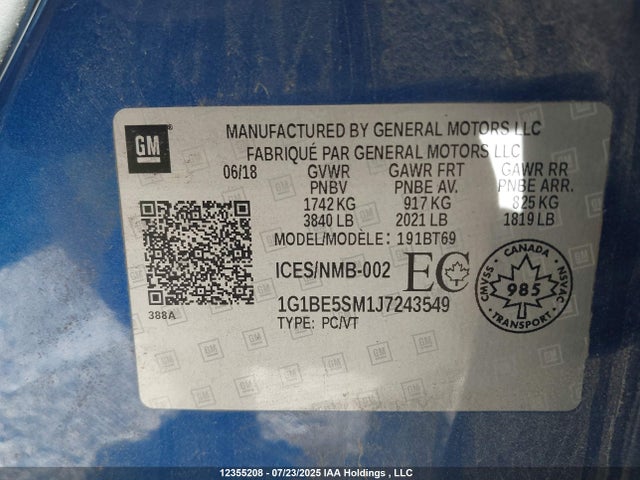 1G1BE5SM1J7243549 Chevrolet le2 -di: direct injection, vvt: variable valve timing, gen, alum