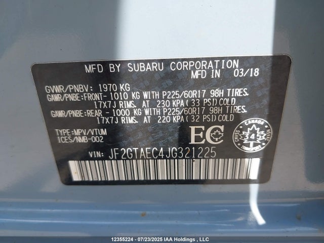 JF2GTAEC4JG321225 Subaru naturally aspirated