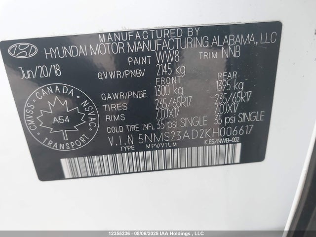 5NMS23AD2KH006617 Hyundai gdi theta ii