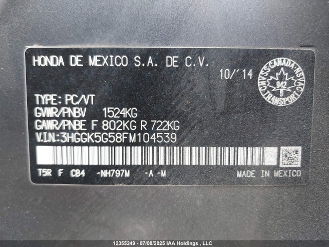 3HGGK5G58FM104539 Honda l15b1