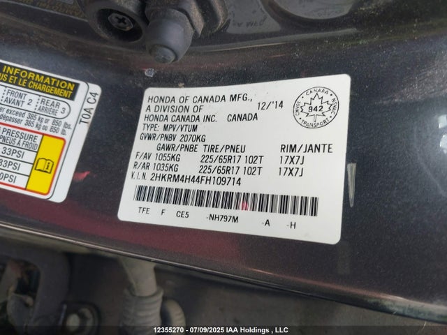 2HKRM4H44FH109714 Honda k24w9