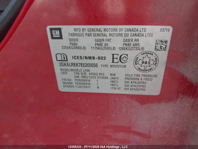 2GKALREK7E6265656 GMC lea - flex fuel (gas/alc), aluminum, high output