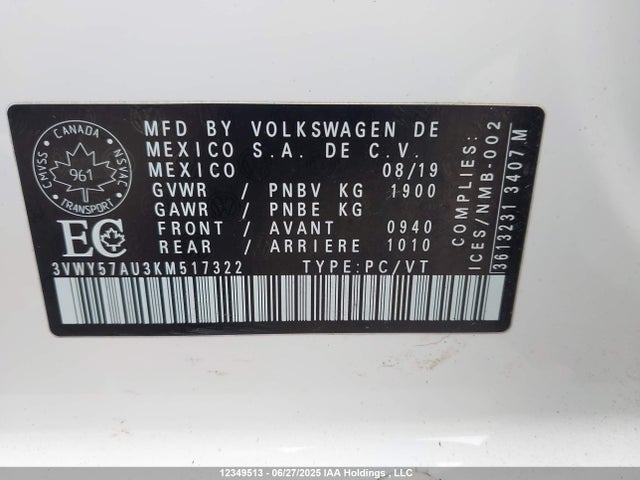 3VWY57AU3KM517322 Volkswagen 1.4 tsi