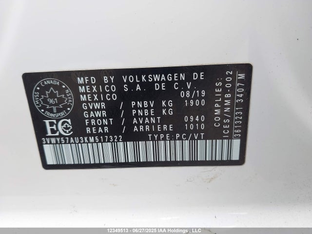 3VWY57AU3KM517322 Volkswagen 1.4 tsi