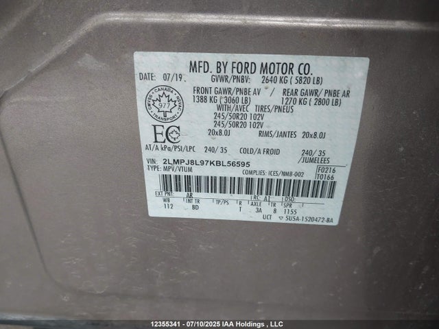 Lincoln 2.0l gtdi 2019 2LMPJ8L97KBL56595 Image 18