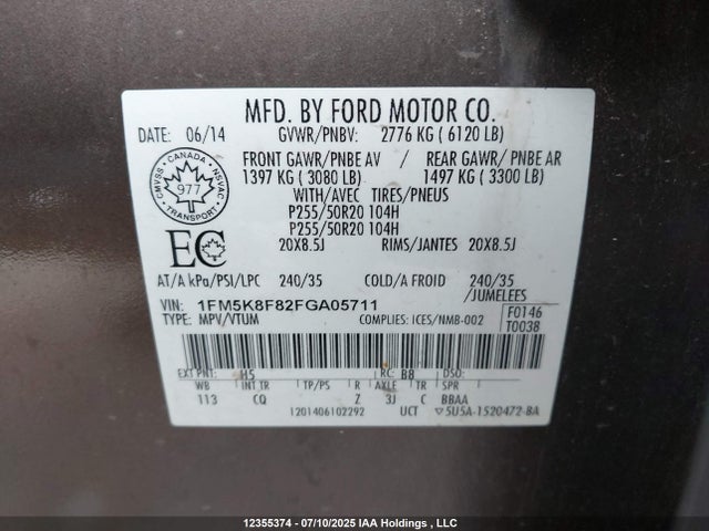Ford Explorer 2015 1FM5K8F82FGA05711 Image 9