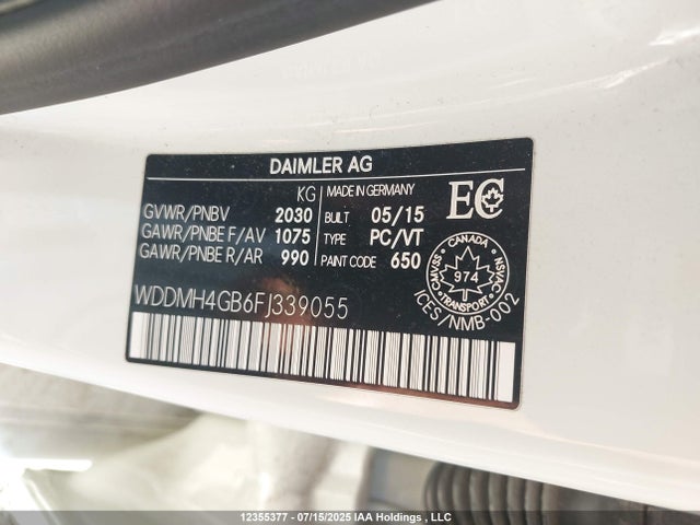 WDDMH4GB6FJ339055 Mercedes-Benz 2015