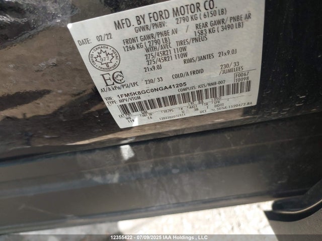 1FM5K8GC0NGA41205 Ford gtdi