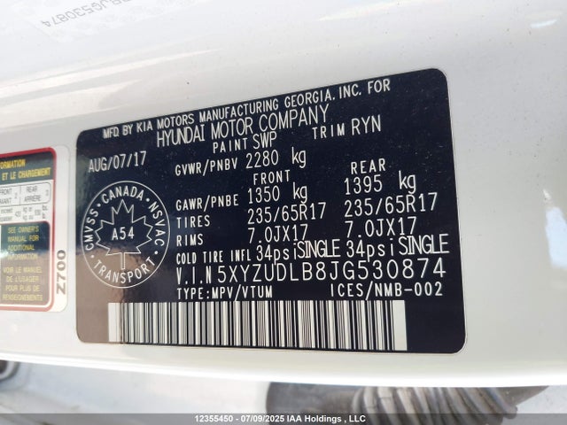 5XYZUDLB8JG530874 Hyundai gdi theta ii