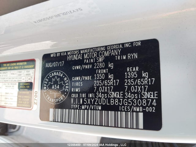 5XYZUDLB8JG530874 Hyundai gdi theta ii