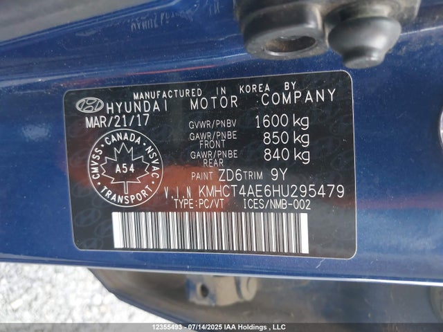KMHCT4AE6HU295479 Hyundai 2017