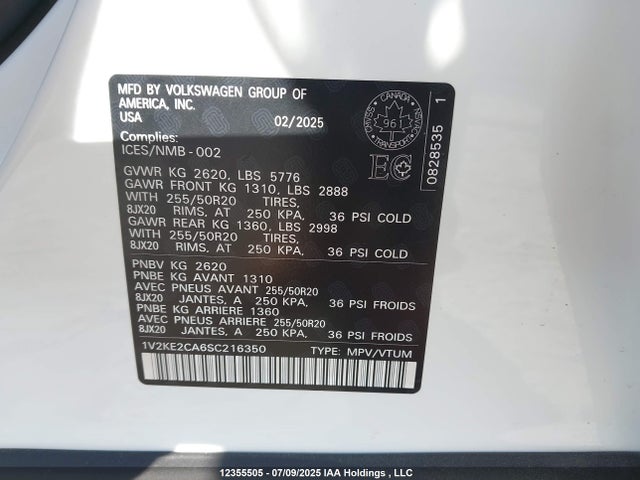 1V2KE2CA6SC216350 Volkswagen 2.0 tsi