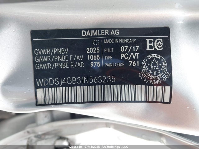 WDDSJ4GB3JN563235 Mercedes-Benz CLA-Class