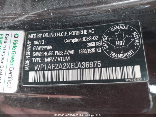 Porsche 2014 2014 WP1AF2A2XELA36975 Image 9
