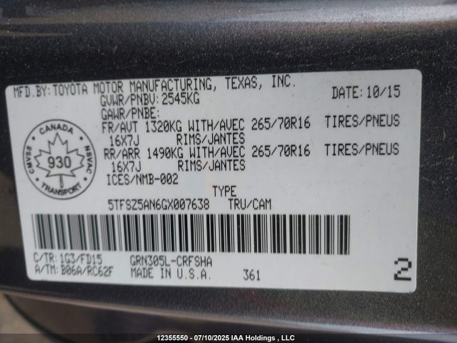 5TFSZ5AN6GX007638 Toyota 2gr-fks