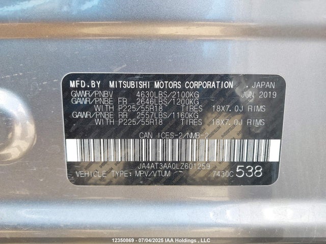 Mitsubishi tc/ic mivec 2020 JA4AT3AA0LZ601259 Image 9
