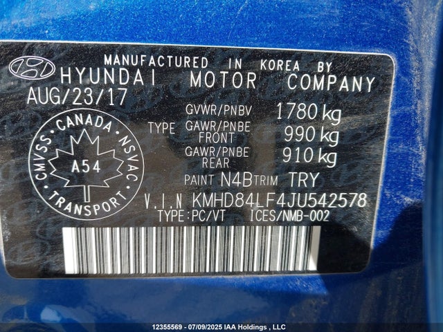 KMHD84LF4JU542578 Hyundai mpi nu