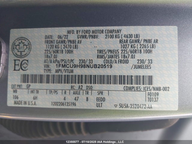 Ford gtdi 240ps 2022 1FMCU9H98NUB20519 Image 19