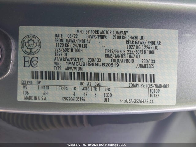 Ford gtdi 240ps 2022 1FMCU9H98NUB20519 Image 9