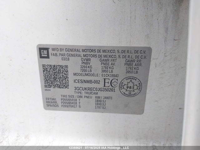 3GCUKREC0JG350261 Chevrolet l83 - sidi: spark ignited direct injection, vvt: variable valve timing, afm, e85 max, alum