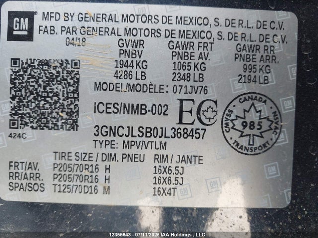 Chevrolet luv - mfi, variable valve timing, e85 max, alum 2018 3GNCJLSB0JL368457 Image 19