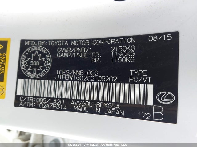 Lexus 2ar-fxe, 2jm 2016 JTHBW1GG2G2105202 Image 9