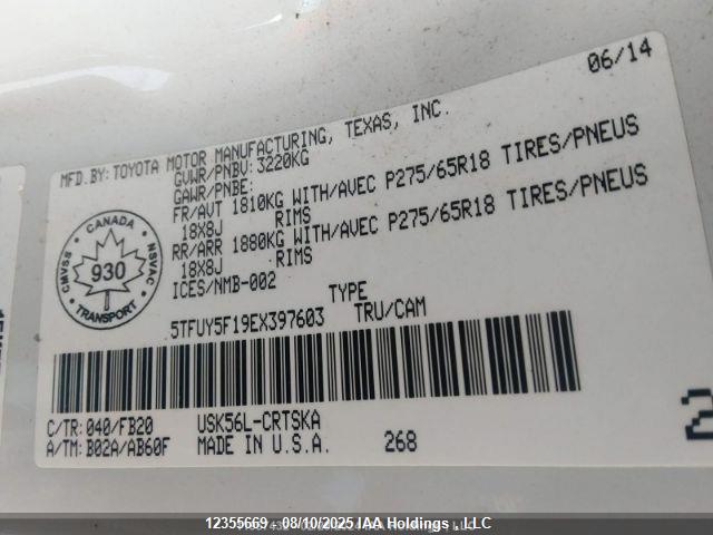 2014 Toyota Tundra Sr 5.7l V8 მანქანა იყიდება აუქციონზე, vin: 5TFUY5F19EX397603, აუქციონის ნომერი: 12355669