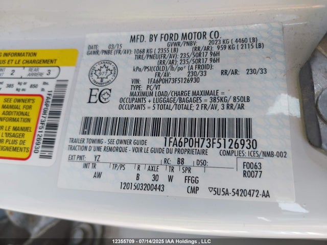Ford Fusion 2015 1FA6P0H73F5126930 Image 9