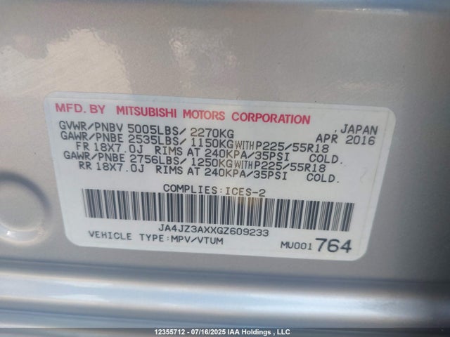 JA4JZ3AXXGZ609233 Mitsubishi mivec