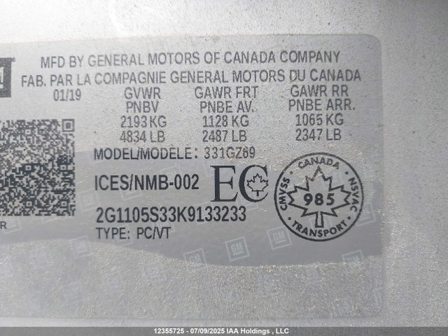 2G1105S33K9133233 Chevrolet lfx - spark ignited direct injection, vvt, e85 max, alum