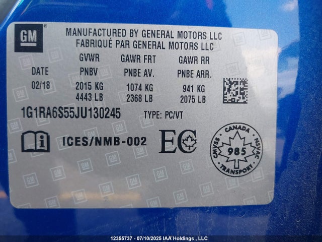 1G1RA6S55JU130245 Chevrolet l3a - direct injection, variable valve timing, hybrid, gen 1