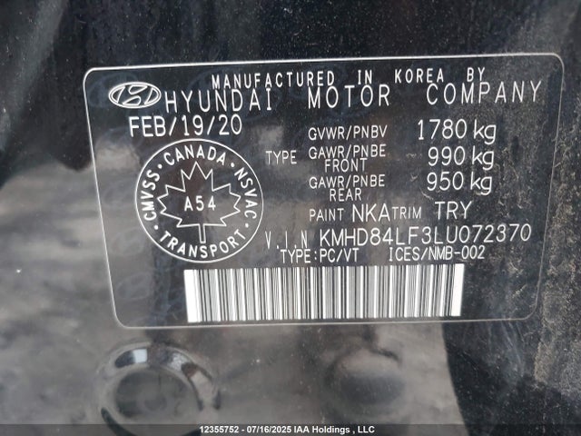 KMHD84LF3LU072370 Hyundai mpi nu