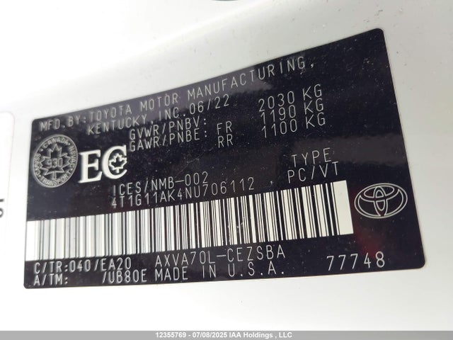 4T1G11AK4NU706112 Toyota a25a-fks