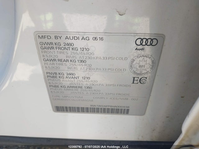WA1W2AFP6HA000938 Audi 3.0t