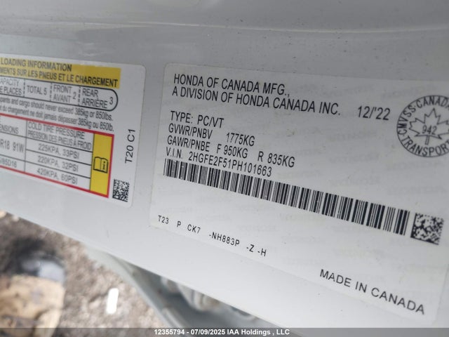 Honda k20c2 2023 2HGFE2F51PH101663 Image 9