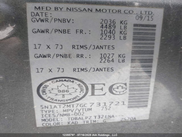 5N1AT2MT7GC731721 Nissan 2016