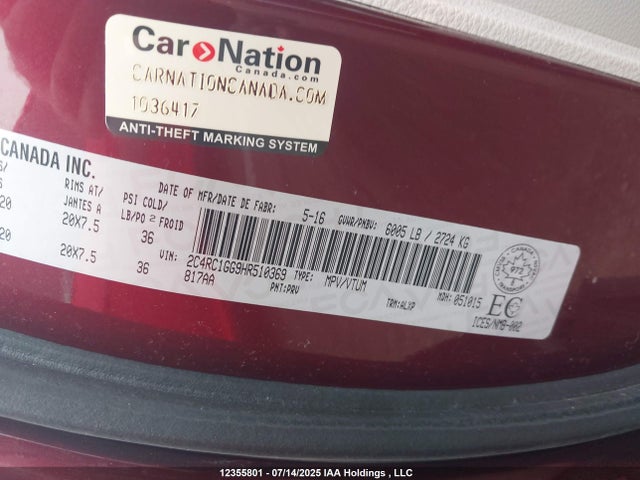 2C4RC1GG9HR510369 Chrysler 2017