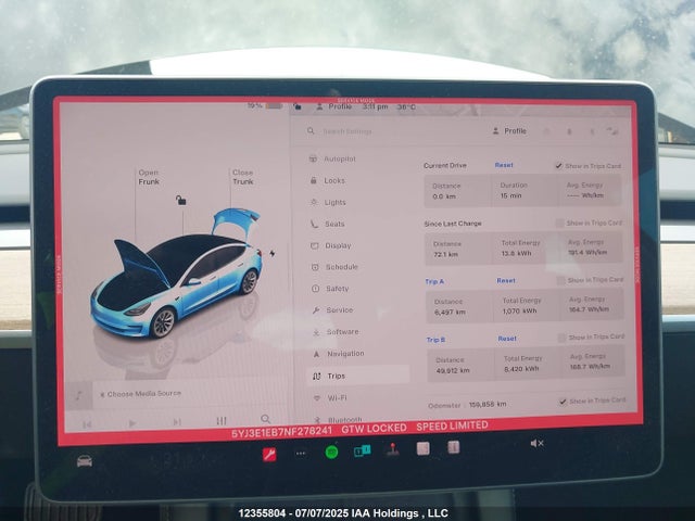 5YJ3E1EB7NF278241 Tesla MODEL 3