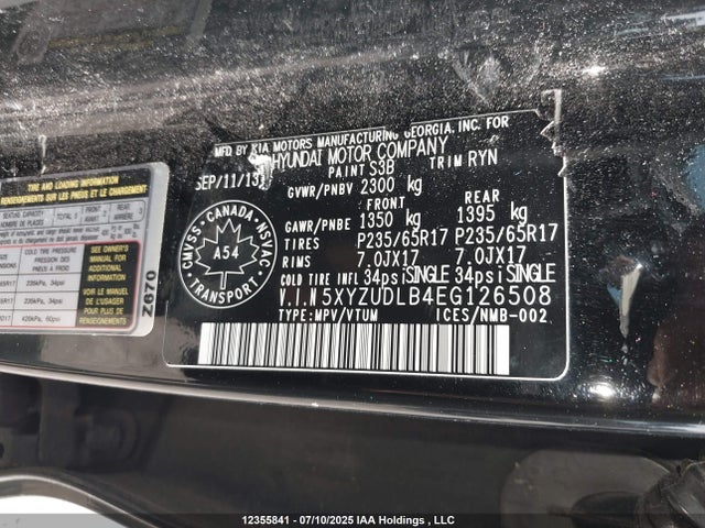 5XYZUDLB4EG126508 Hyundai gdi theta
