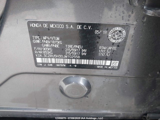 3CZRU5H30JM102558 Honda r18z9