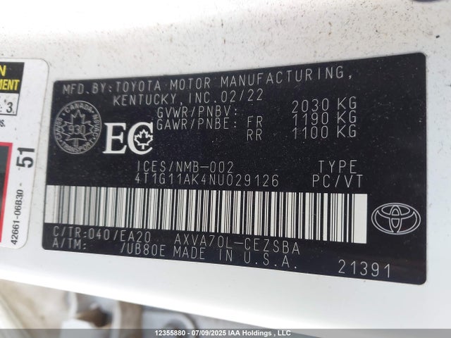 4T1G11AK4NU029126 Toyota a25a-fks