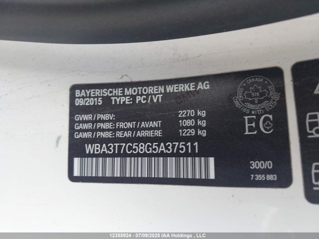 12355924 :رقم المزاد ، WBA3T7C58G5A37511 vin ، 2016 Bmw 4 Series مزاد بيع