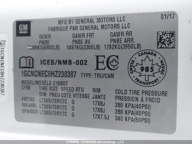 1GCNCNEC8HZ230387 Chevrolet l83 - sidi: spark ignited direct injection, vvt: variable valve timing, afm, e85 max, alum